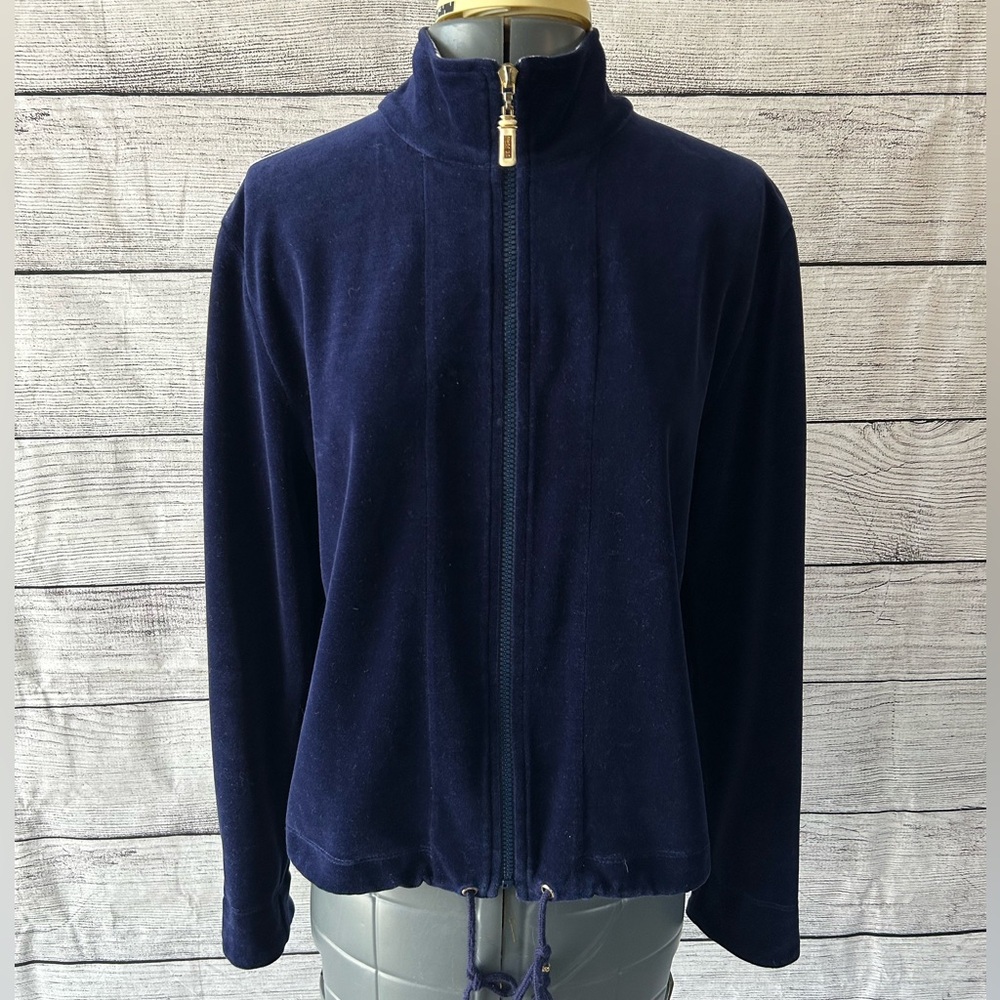 St. John Sport by Marie Gray blue velvet track jacket size small